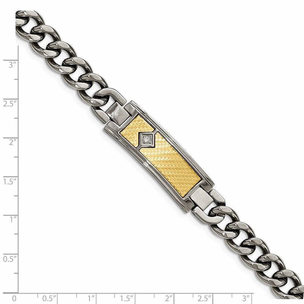 Stainless Steel w/18k Polished Weave Textured Diamond ID Bracelet