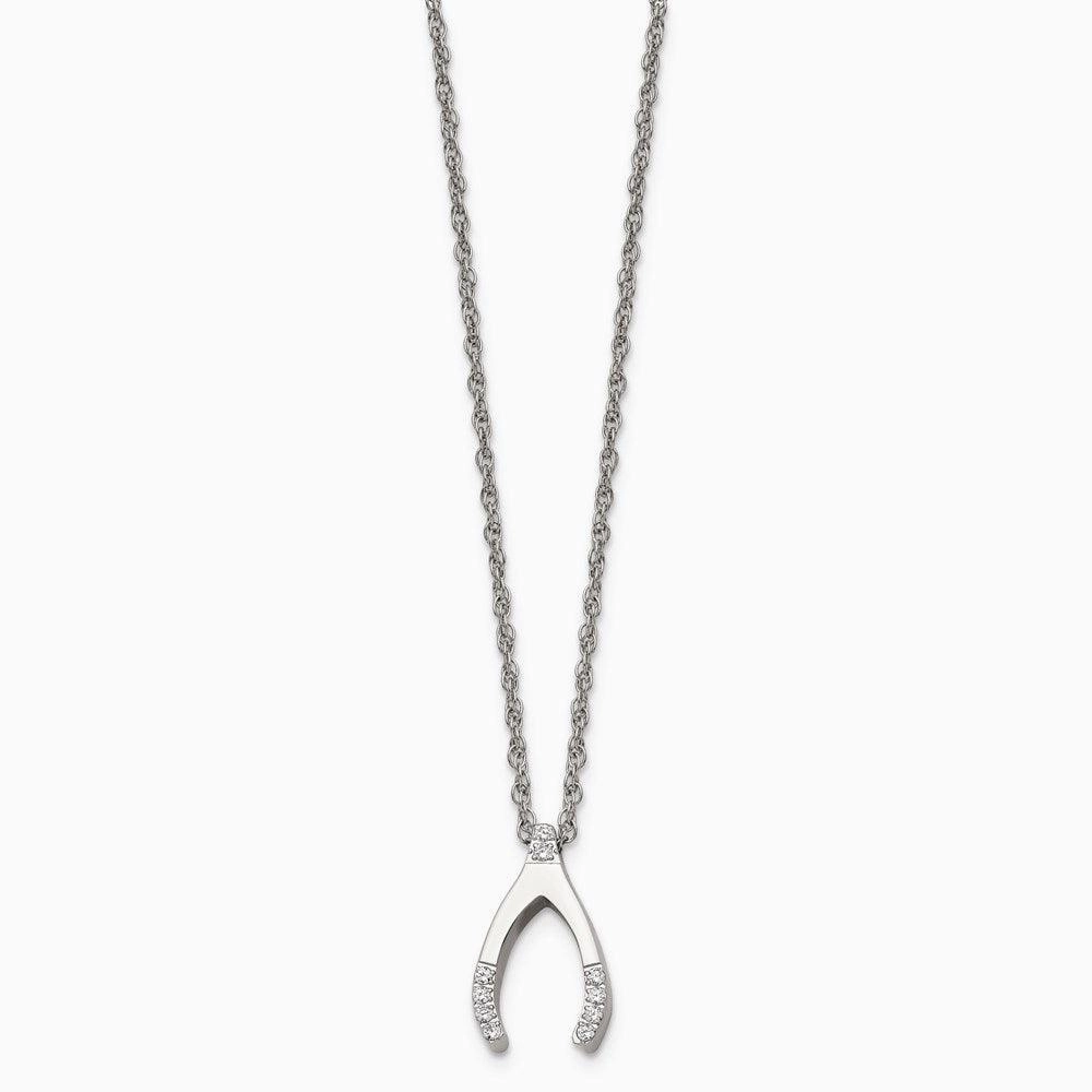 Stainless Steel w/ CZ Wishbone Necklace