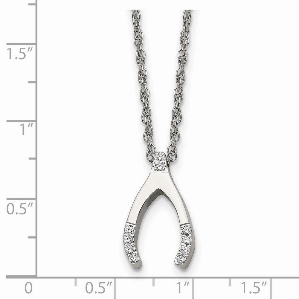 Stainless Steel w/ CZ Wishbone Necklace