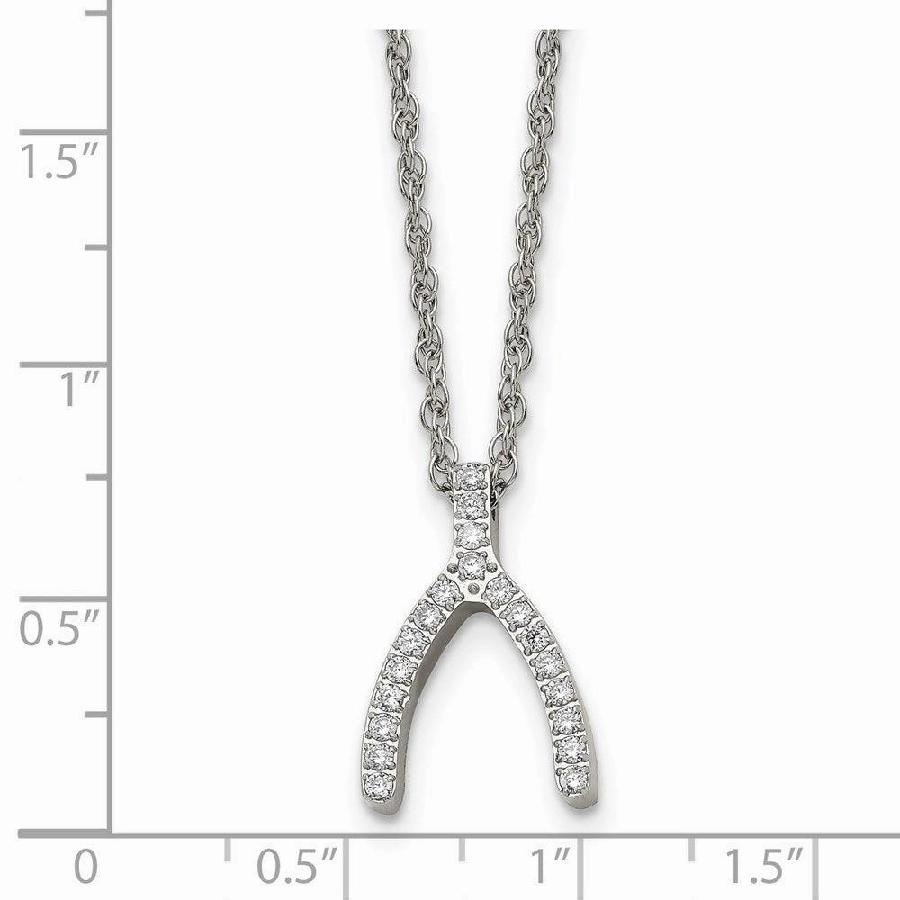 Stainless Steel w/CZ Wishbone Necklace