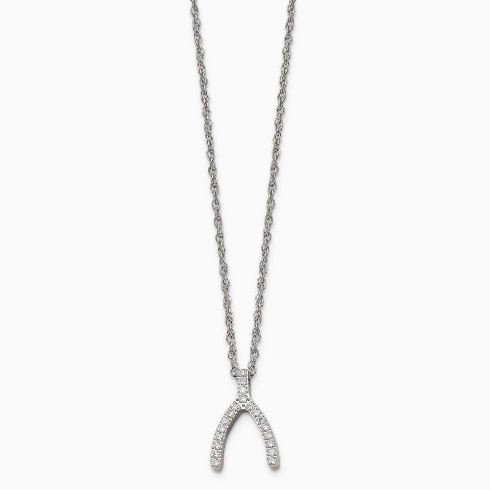 Stainless Steel w/CZ Wishbone Necklace