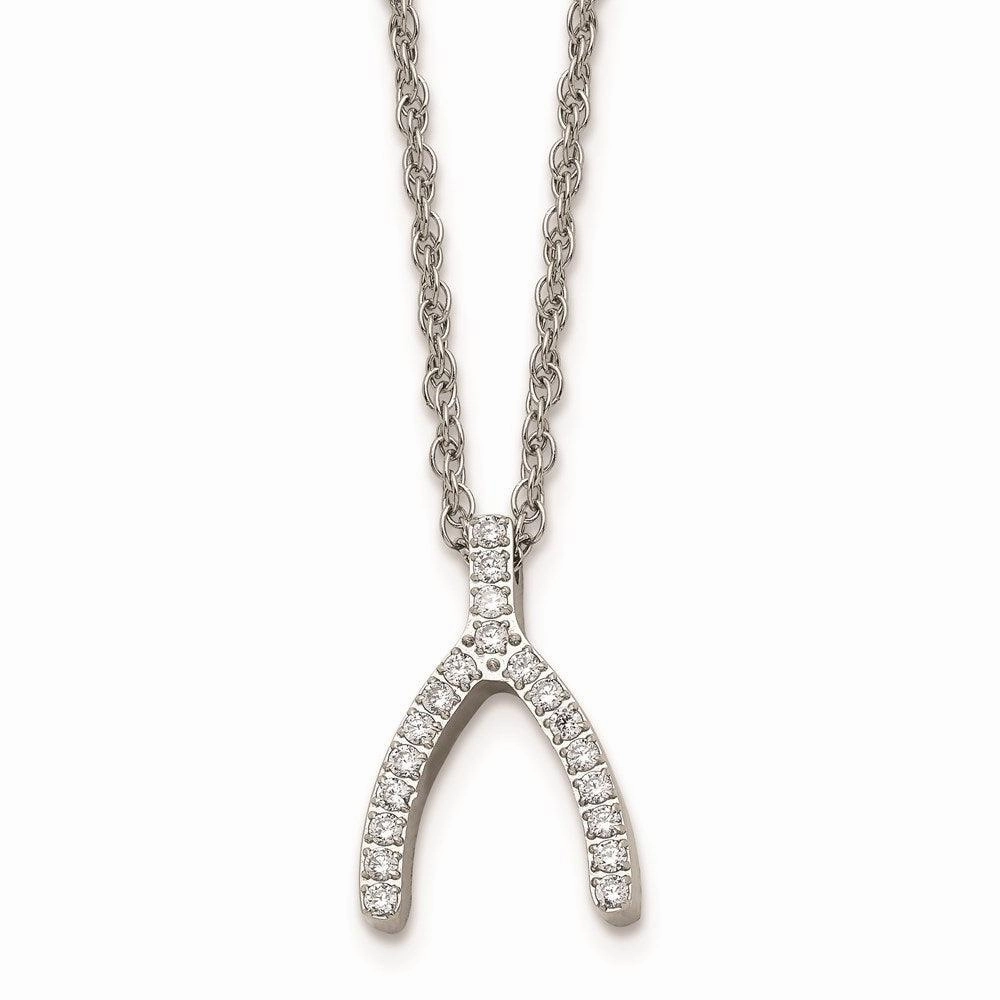Stainless Steel w/CZ Wishbone Necklace