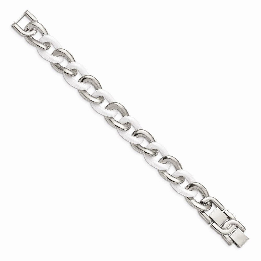 Stainless Steel White Ceramic 7.5in w/ 1in. ext Bracelet