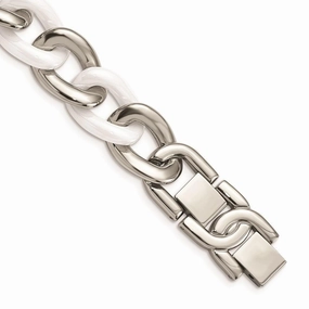 Stainless Steel White Ceramic 7.5in w/ 1in. ext Bracelet