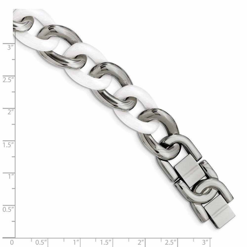 Stainless Steel White Ceramic 7.5in w/ 1in. ext Bracelet