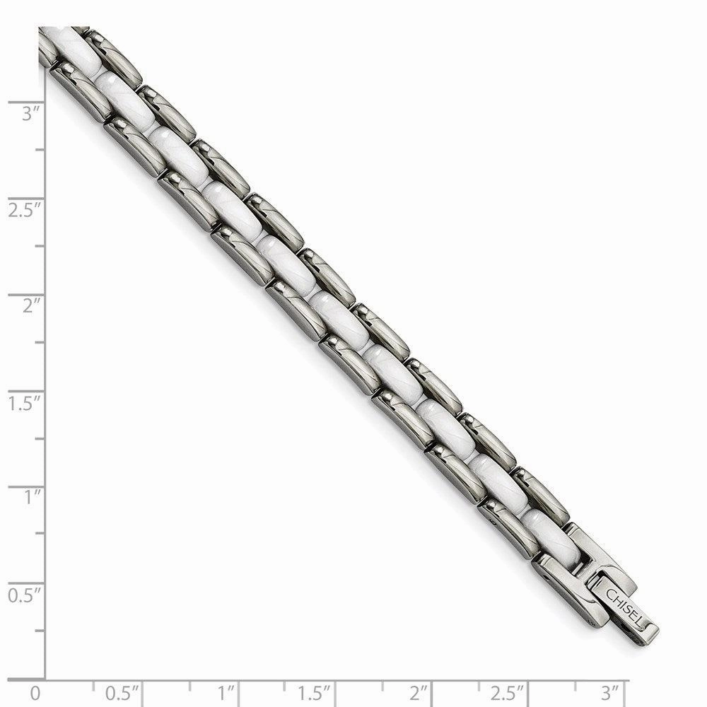 Stainless Steel White Ceramic 8in Bracelet