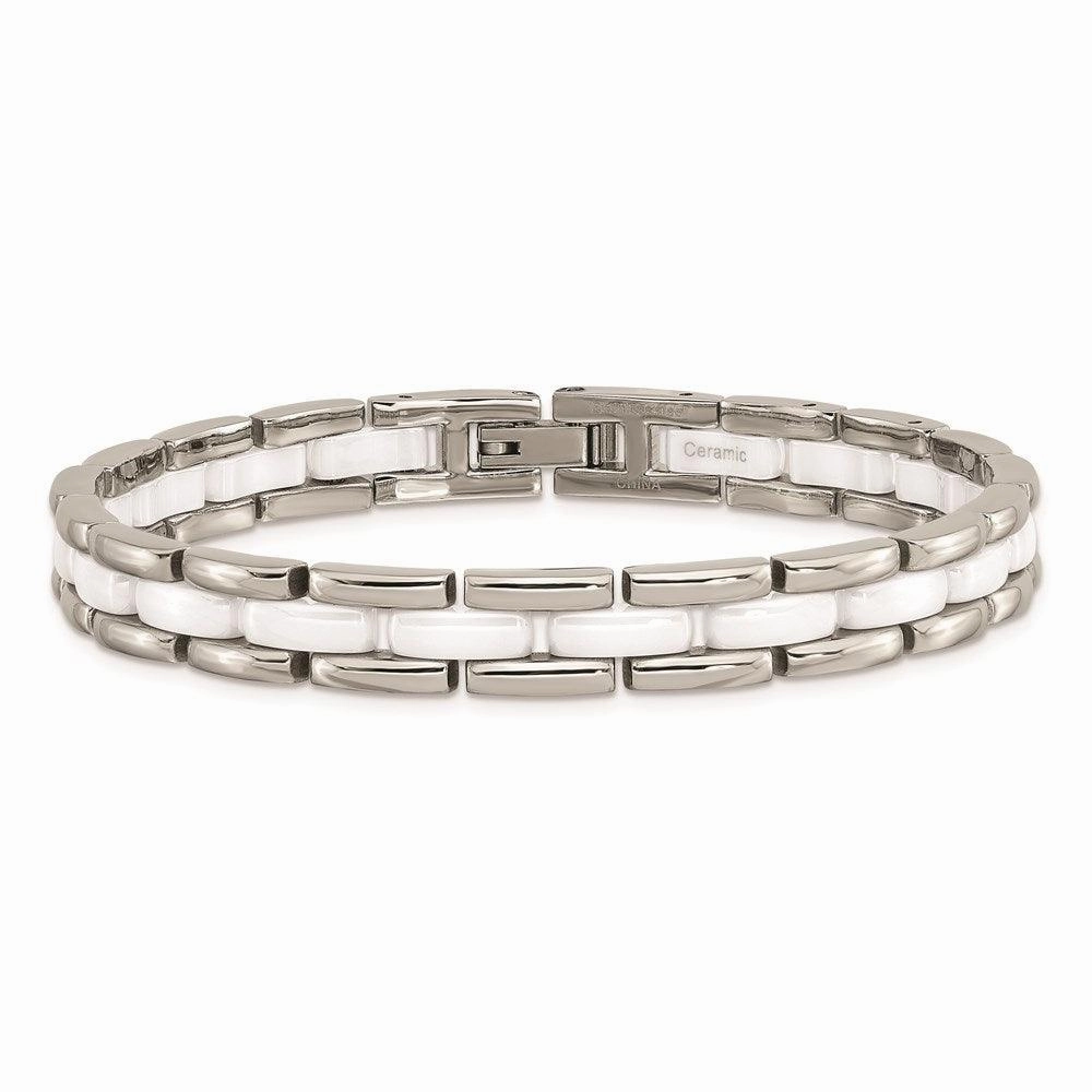 Stainless Steel White Ceramic 8in Bracelet