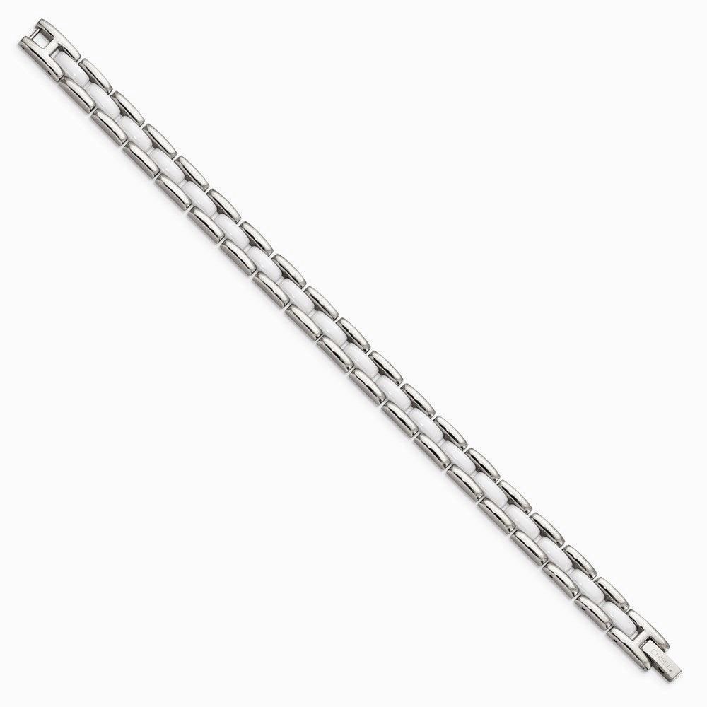 Stainless Steel White Ceramic 8in Bracelet