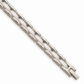 Stainless Steel White Ceramic 8in Bracelet