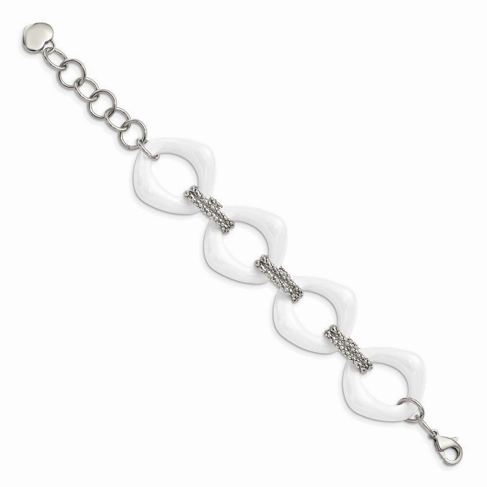 Stainless Steel White Ceramic Link Bracelet