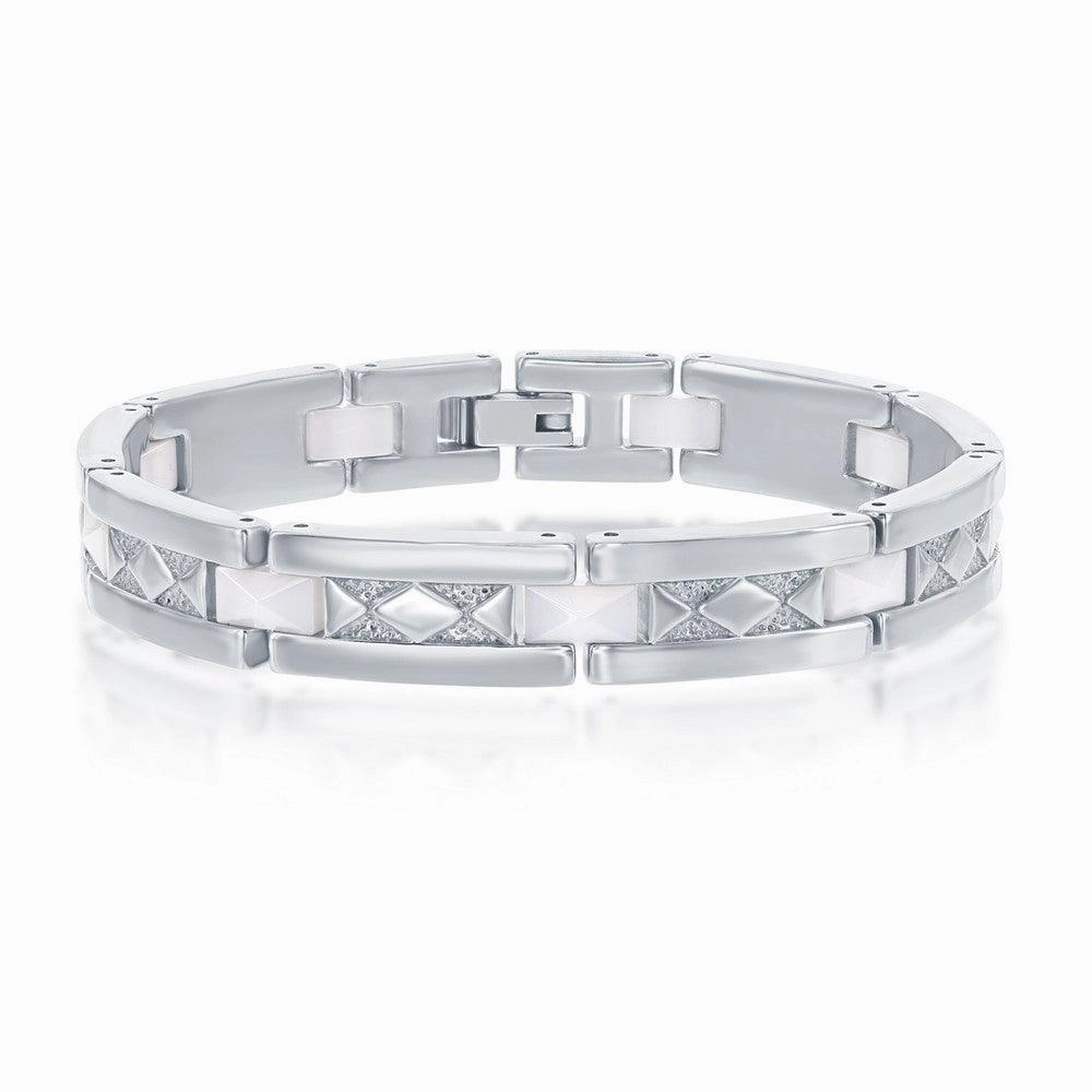 Stainless Steel White Ceramic with Diamond Shaped Bracelet, 8.5"