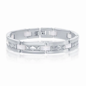 Stainless Steel White Ceramic with Diamond Shaped Bracelet, 8.5"