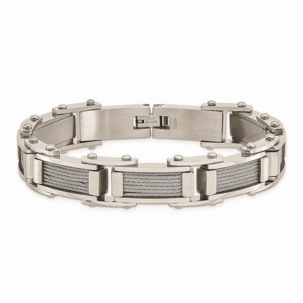 Stainless Steel Wire Brushed & Polished 8.5in Bracelet