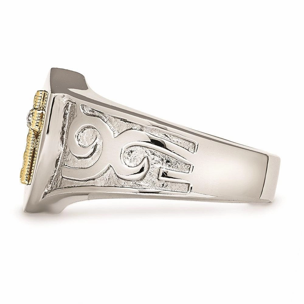 Stainless Steel with 10K Gold Cross and Diamond Polished Ring