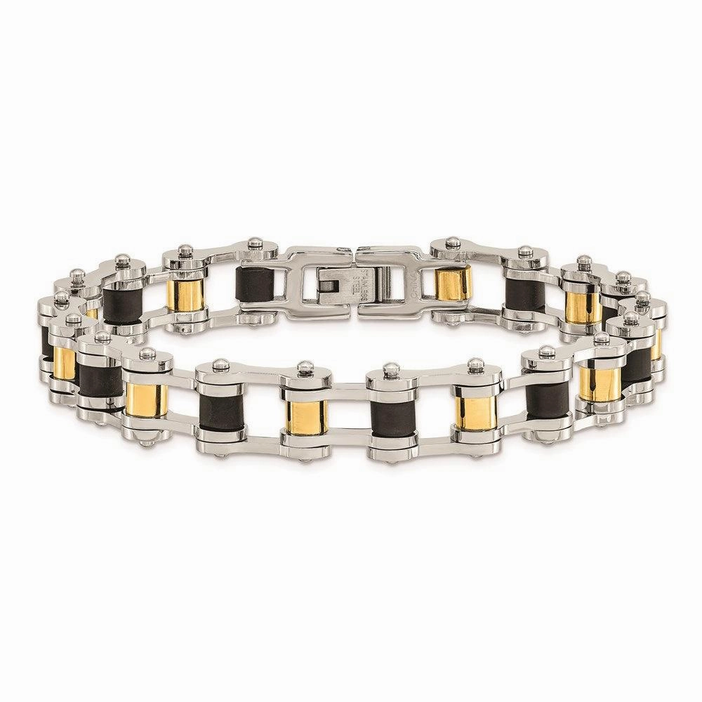 Stainless Steel Yellow IP-plated and Black Rubber Bracelet