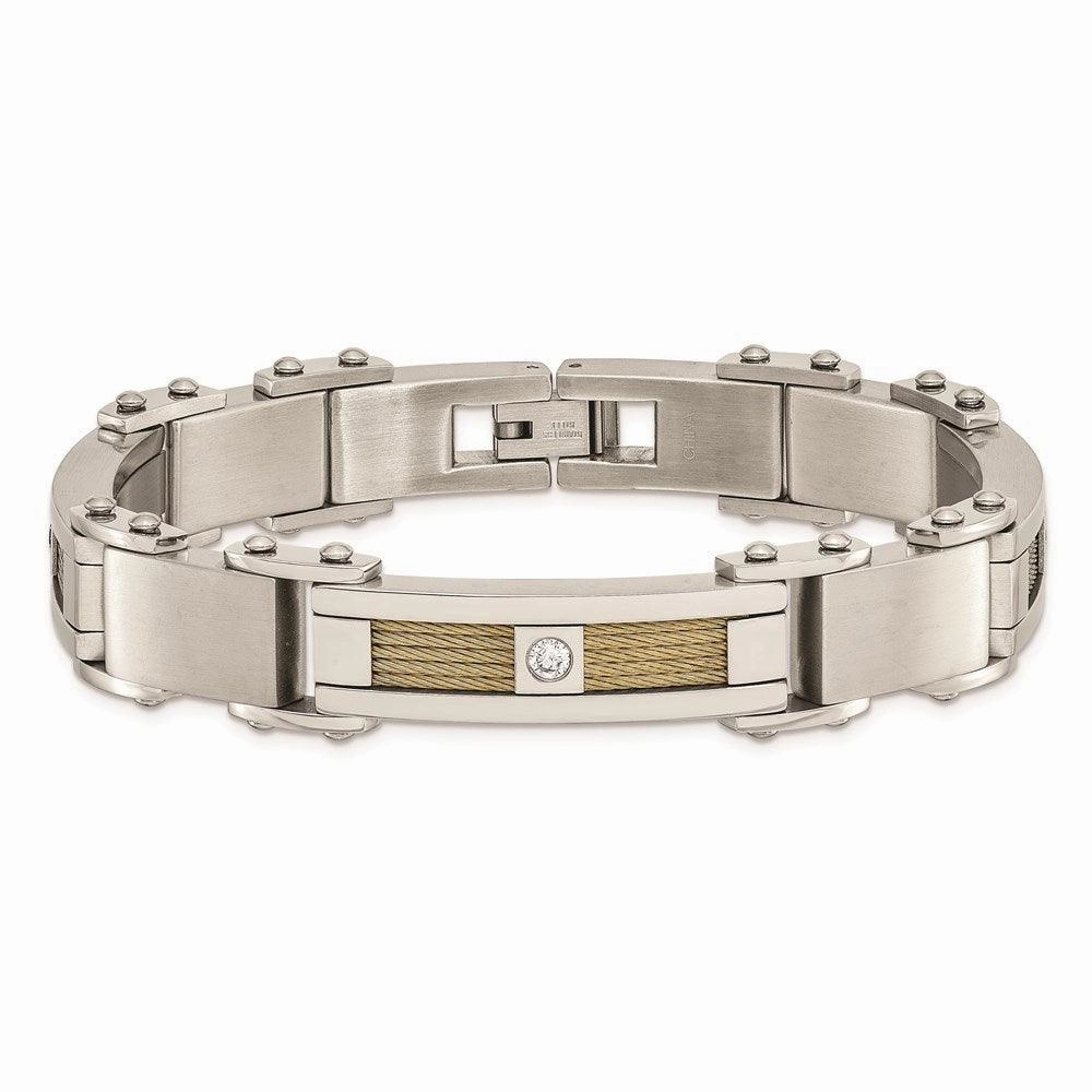Stainless Steel Yellow IP-plated Cable with CZs Bracelet