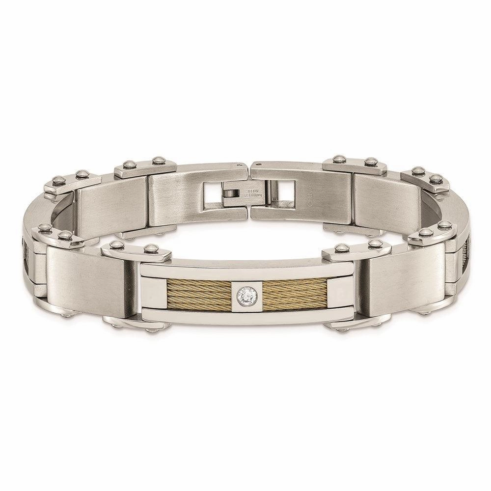 Stainless Steel Yellow IP-plated Cable with CZs Bracelet