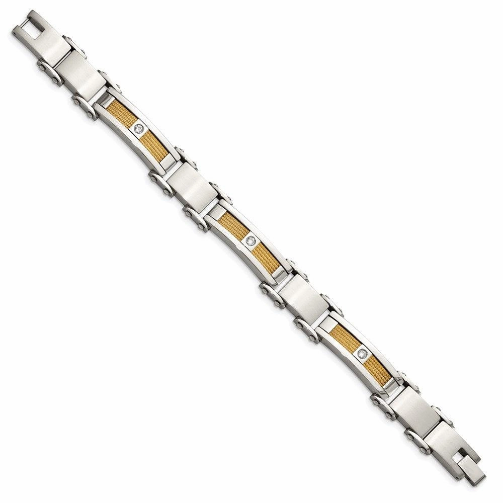 Stainless Steel Yellow IP-plated Cable with CZs Bracelet