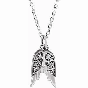 Sterling Silver .03 CTW Natural Diamond Angel Wings 16-18" Necklace