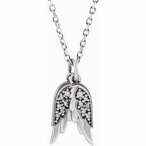 Sterling Silver .03 CTW Natural Diamond Angel Wings 16-18" Necklace