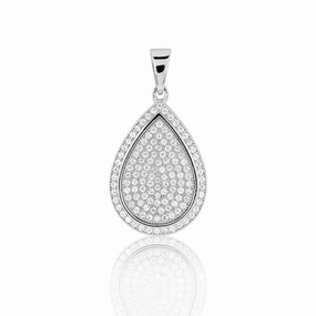 Sterling Silver 129 stones Micro Pave Teardrop Pendant