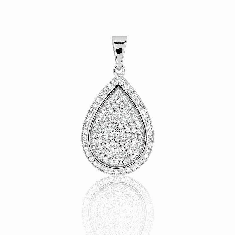 Sterling Silver 129 stones Micro Pave Teardrop Pendant