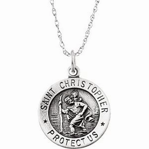 Sterling Silver 15 mm St. Christopher Medal 18 Necklace