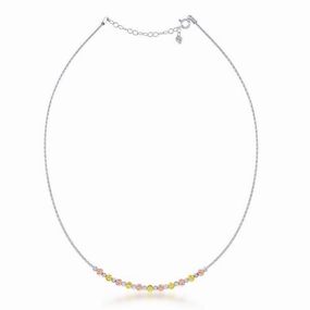 Sterling Silver 1.15mm Tri Color Moon Bead Necklace