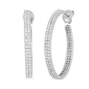 Sterling Silver 25mm Double Row CZ Hoop Earrings