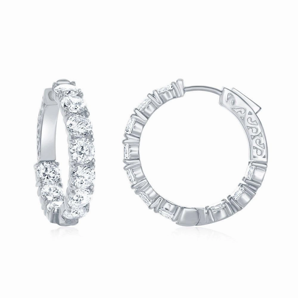 Sterling Silver 29mm x 5mm CZ Hoop Earrings