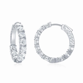Sterling Silver 29mm x 5mm CZ Hoop Earrings