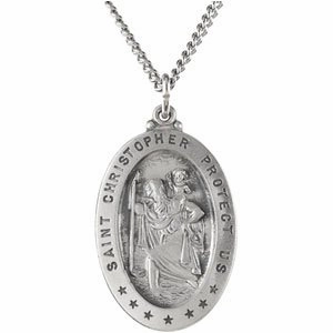 Sterling Silver 29x20 mm Oval St. Christopher 24" Necklace