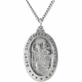 Sterling Silver 29x20 mm Oval St. Christopher 24" Necklace