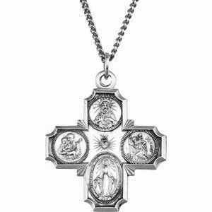 Sterling Silver 30x29 mm Four-Way Cross Medal 24" Necklace