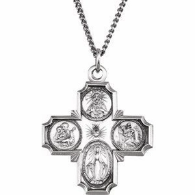 Sterling Silver 30x29 mm Four-Way Cross Medal 24" Necklace