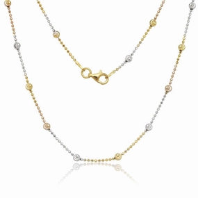 Sterling Silver 3.2mm D-C Moon Bead chain; With Beads - Tri Color