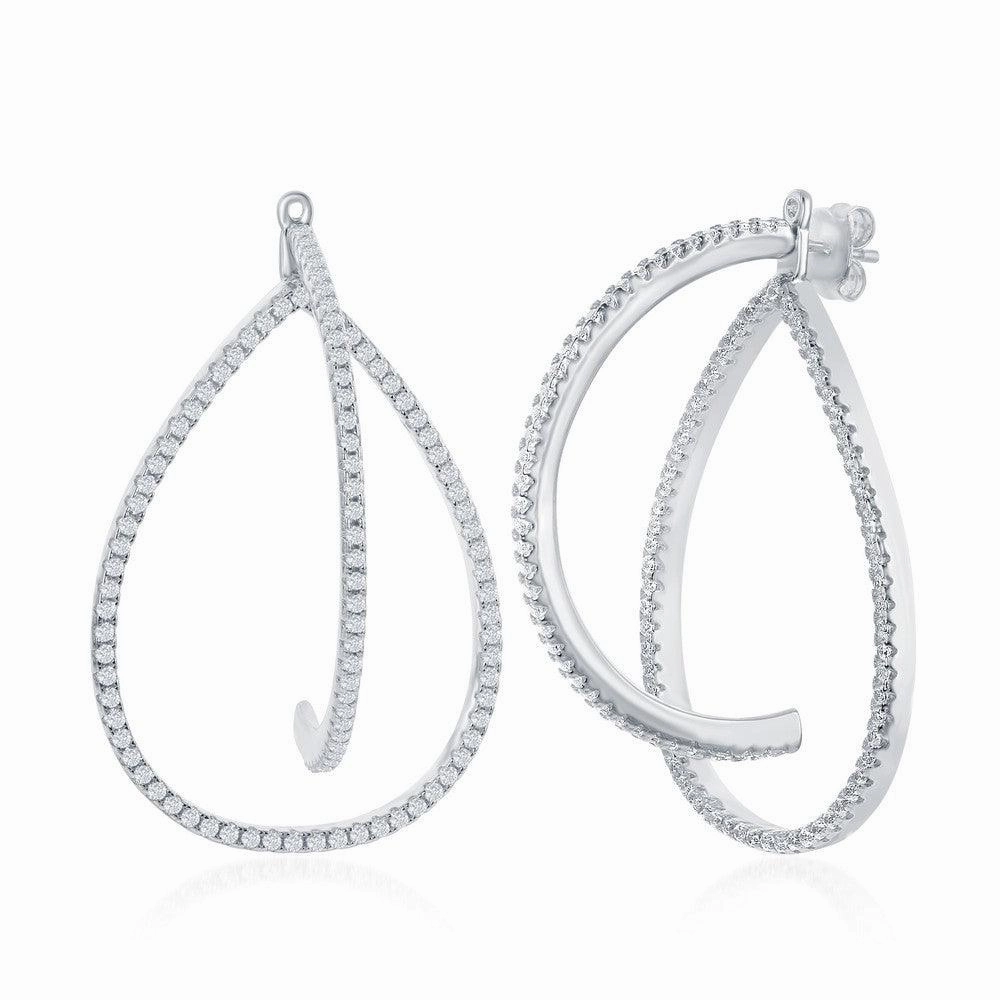 Sterling Silver 3D Teardrop CZ Earrings