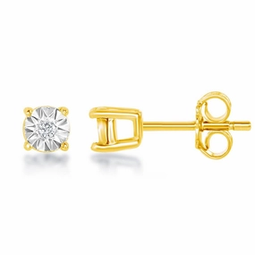Sterling Silver 3mm Gold Plated Diamond Stud Earrings