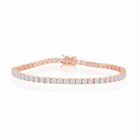 Sterling Silver 3mm Prong-Set Round CZ Tennis Bracelet - Rose Gold Plated