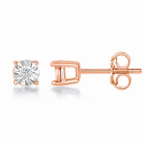 Sterling Silver 3mm Rose Gold Plated Diamond Stud Earrings