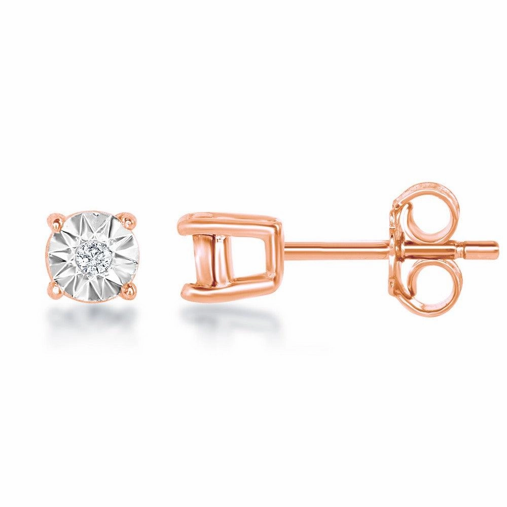 Sterling Silver 3mm Rose Gold Plated Diamond Stud Earrings