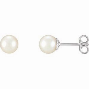 Sterling Silver 4-4.5 mm Cultured White Freshwater Pearl Earrings
