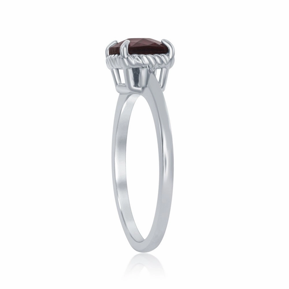 Sterling Silver 4 Prong Square Garnet Ring - W-1986