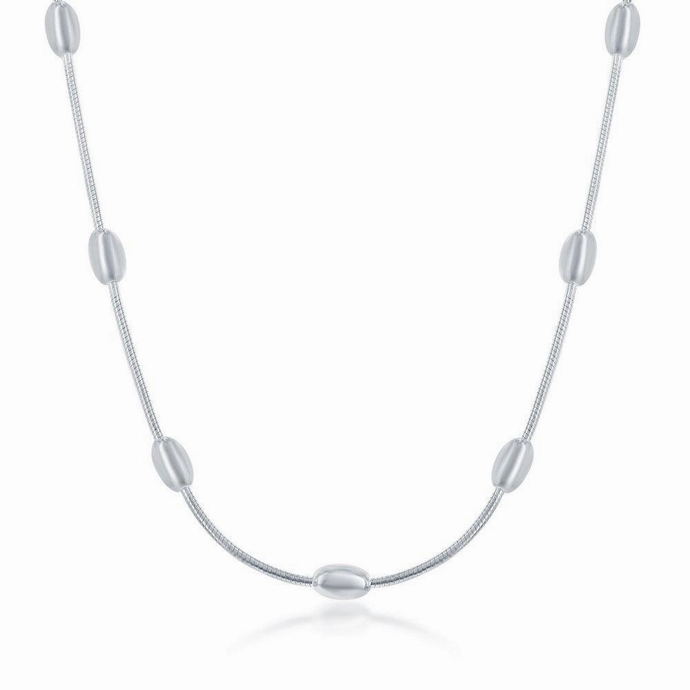 Sterling Silver 4mm Snake and Oval Beads Chain, 20"