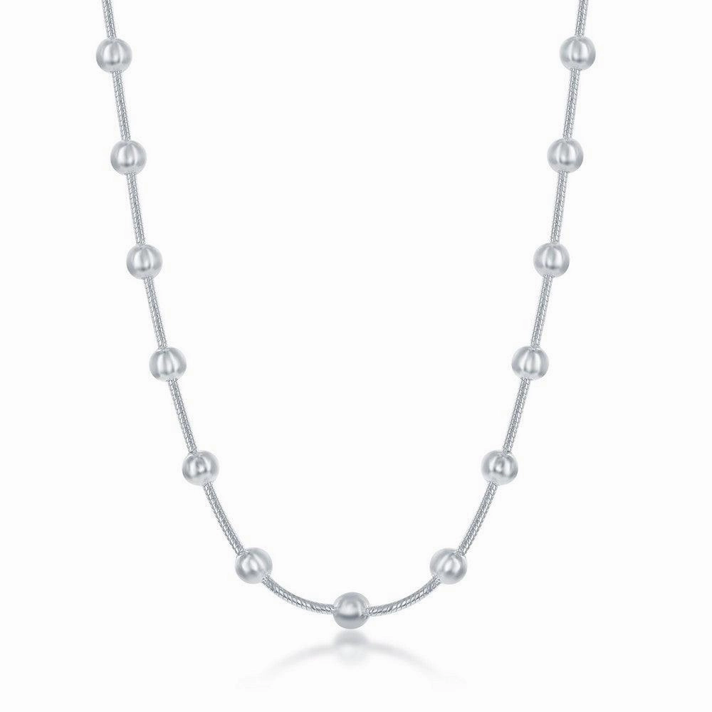 Sterling Silver 4mm Snake and Round Beads Chain, 20"