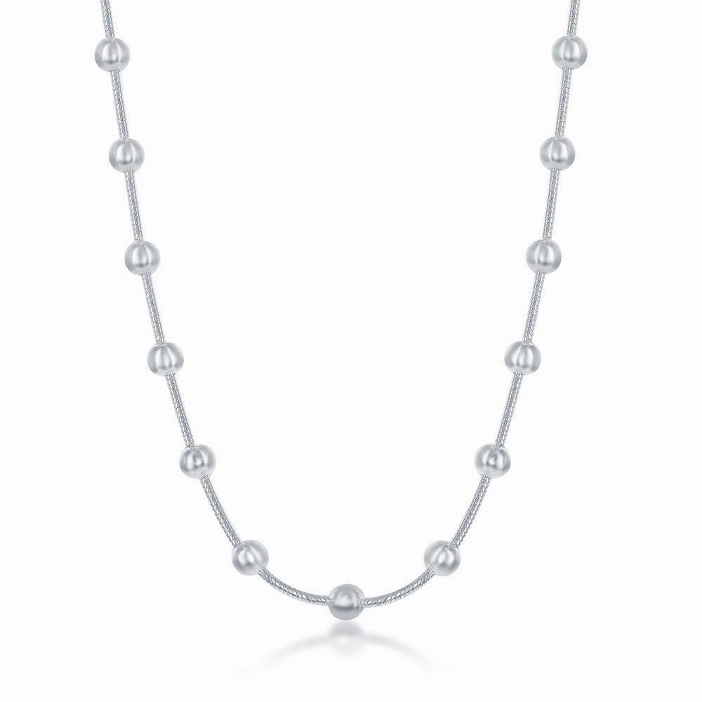 Sterling Silver 4mm Snake and Round Beads Chain, 20"