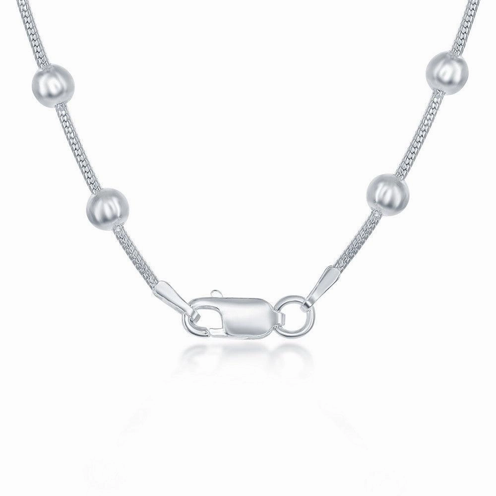 Sterling Silver 4mm Snake and Round Beads Chain, 20"