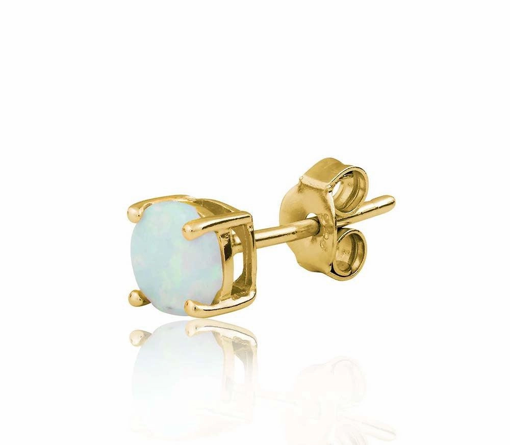 Sterling Silver 6 mm Gold Plated White Opal Stud Earrings