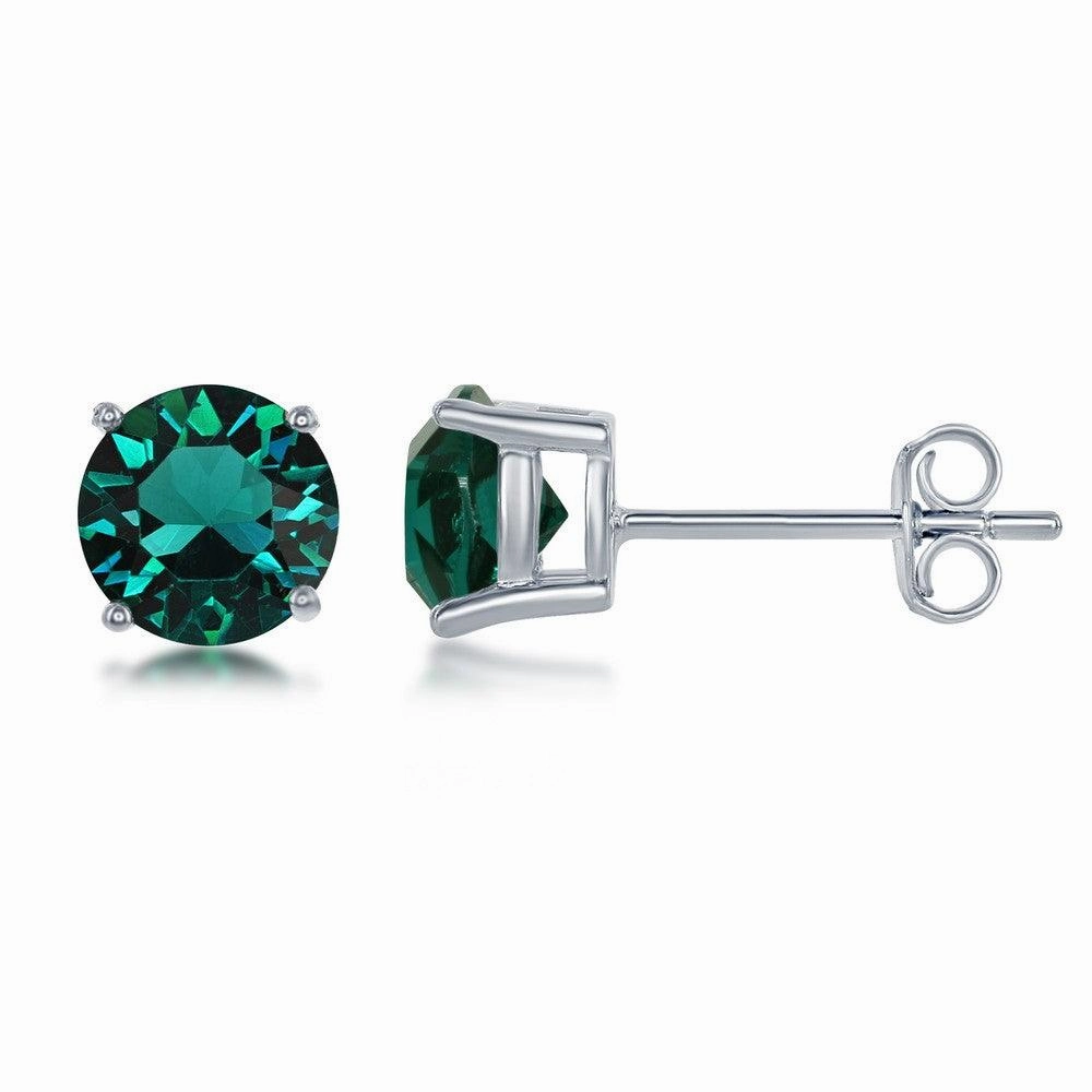 Sterling Silver 6mm Green Emerald Stud Earrings