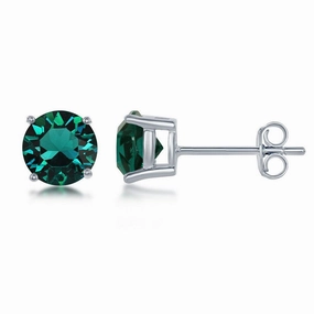 Sterling Silver 6mm Green Emerald Stud Earrings